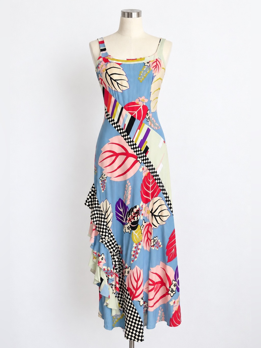 Vintage Y2K Kenzo Jeans Floral Ruffle Maxi Dress 40